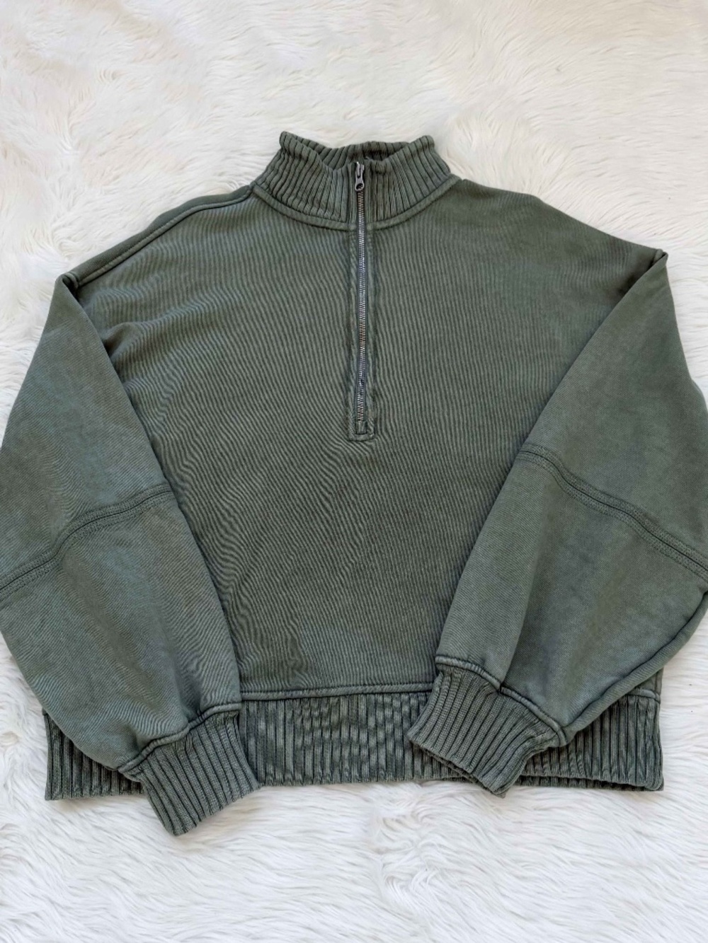 Aerie Sun's Out Quarter Zip Sweatshirt - in Olive - Small - Picture 2 of 5